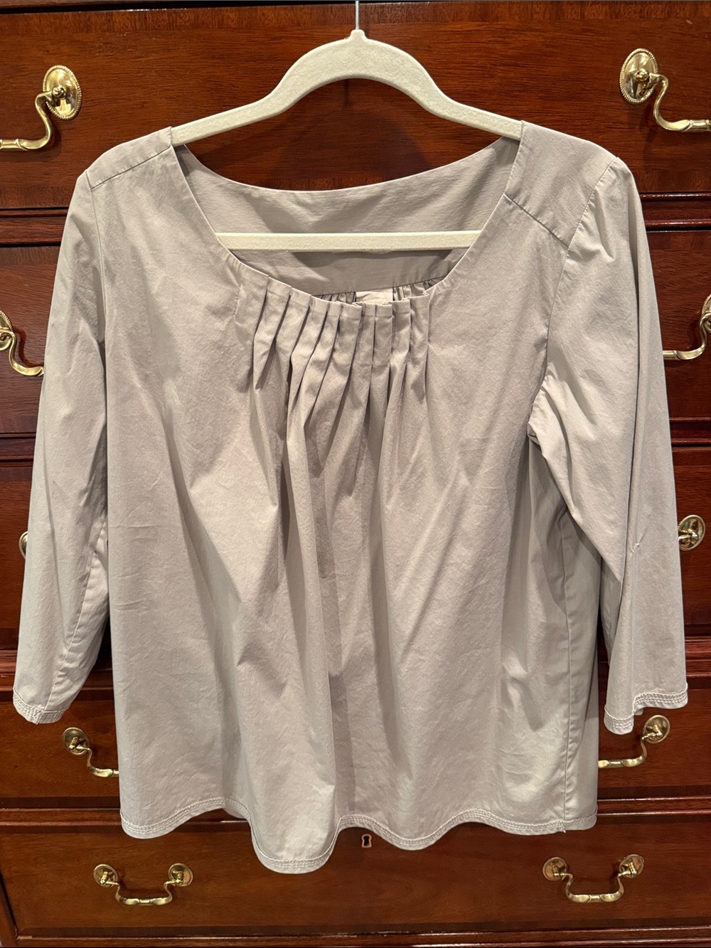 Pleated Scoop-Neck Women’s Blouse in Light Taupe